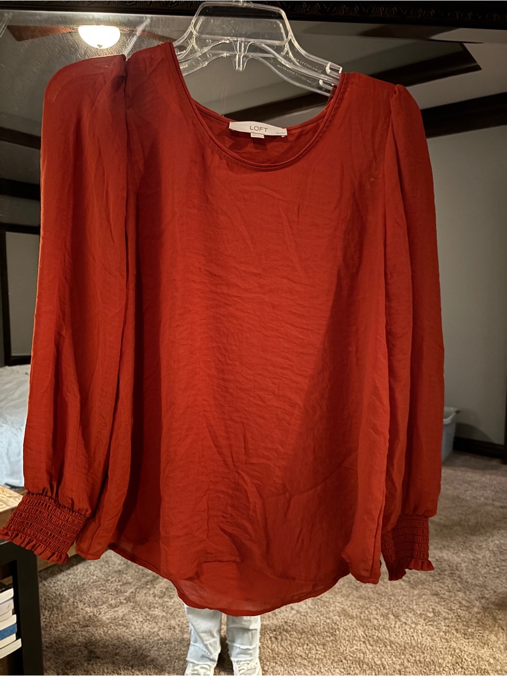 LOFT Burnt Orange Long Sleeve Smocked Cuff Blouse